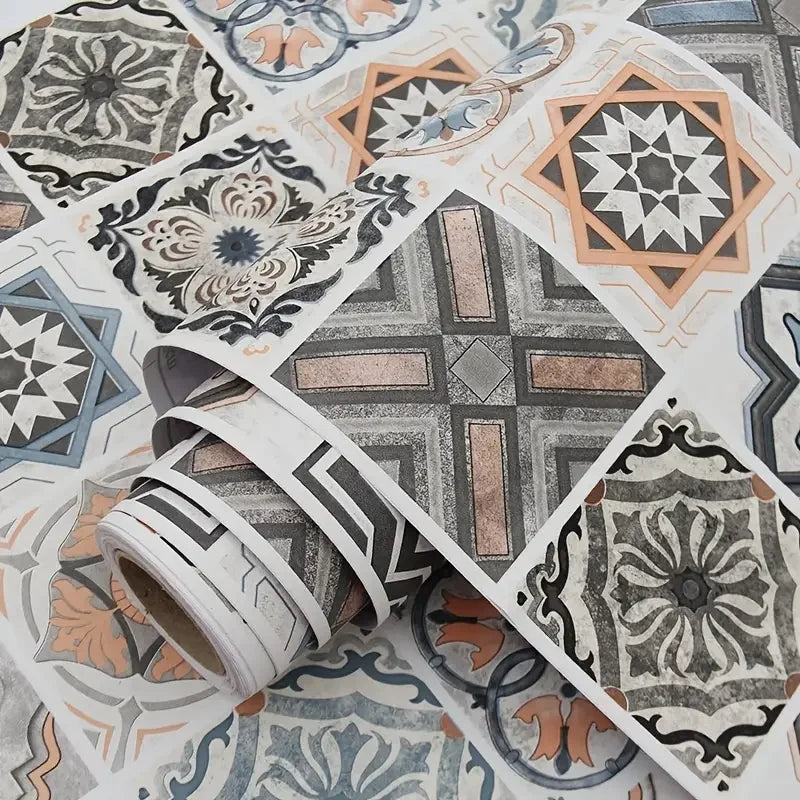 Tile 3D Waterproof Cabinet Wallpaper Home Decor Furniture Vinyl Wall Self Adhesive PVC Wallpaper Kitchen Cabinet Door Sticker
