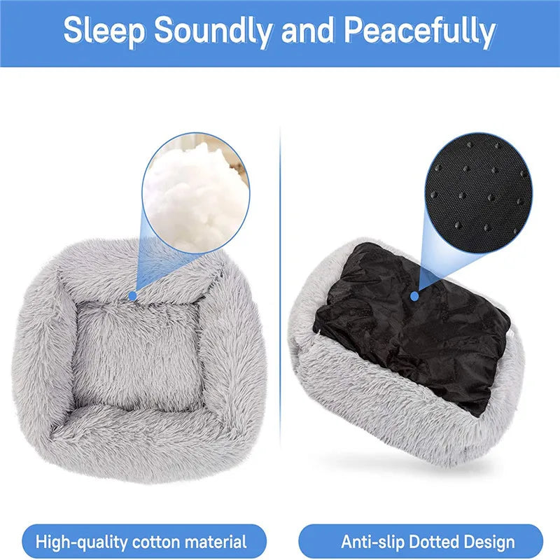 Luxury Dog Bed Square Dog Beds Long Plush Dog Mat Beds for Small Medium Large Dogs Supplies Pet Dog Calming Bed Washable Kennel