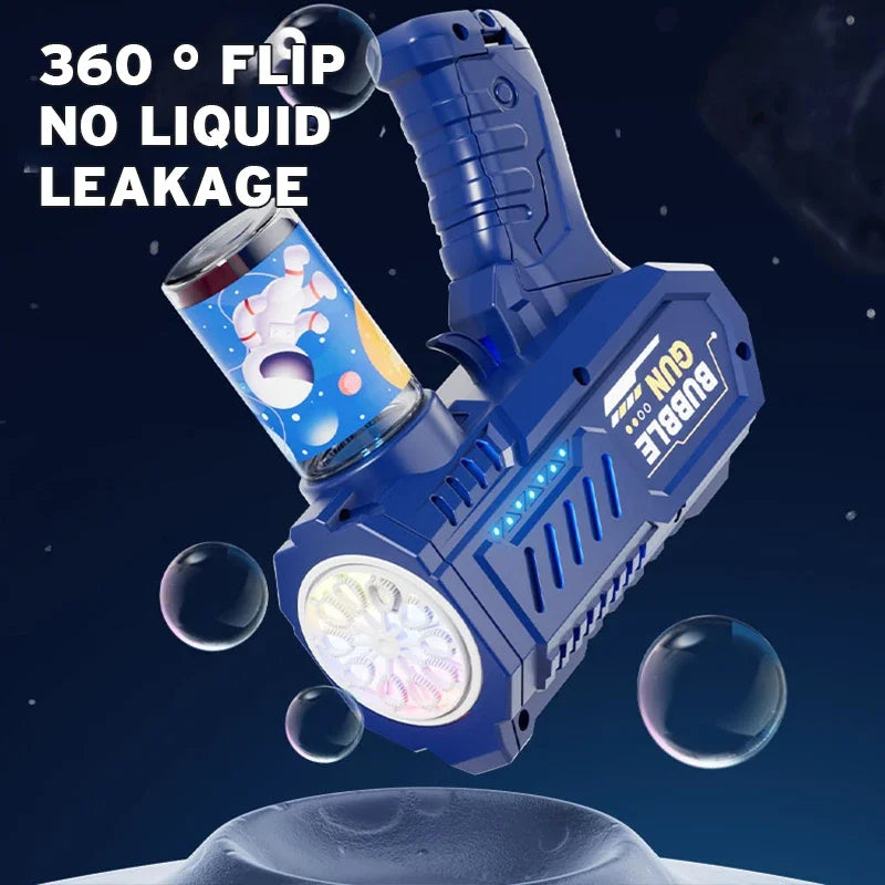 Children bubble machine glowing toy fully automatic bubble gun produces a large amount bubbles without battery and bubble water