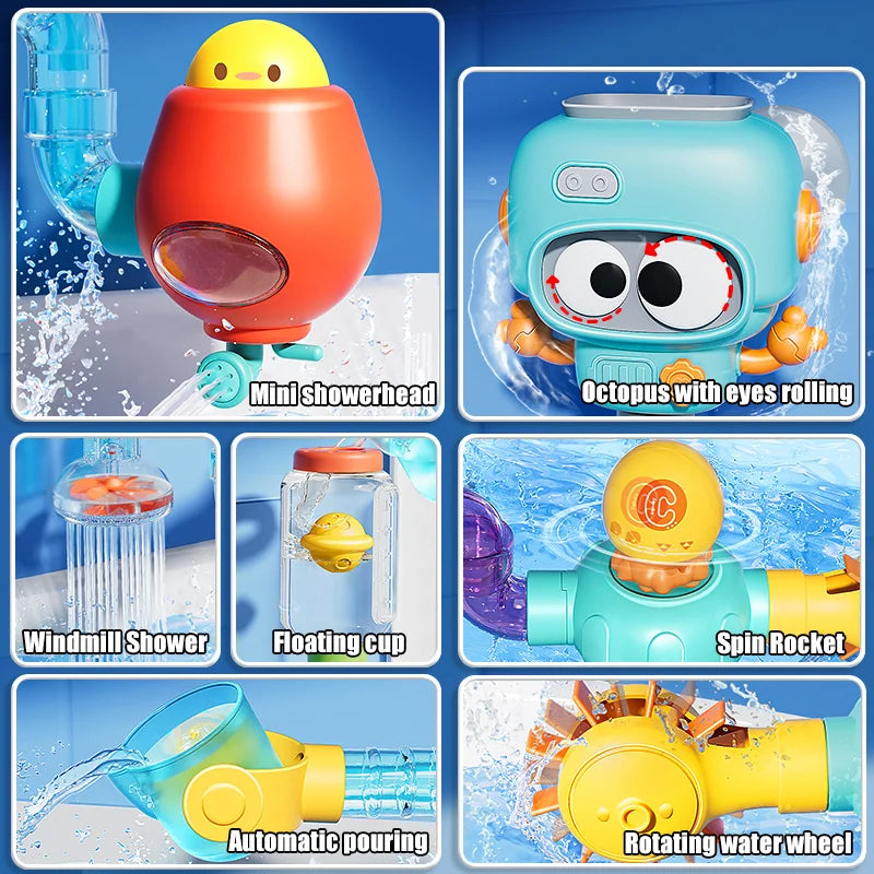 Baby Bath Toys with Strong Suction Cups Tubes Spinner Squirt Water Game Set Toddlers Kids Shower Pool for 3 Years Children Gifts