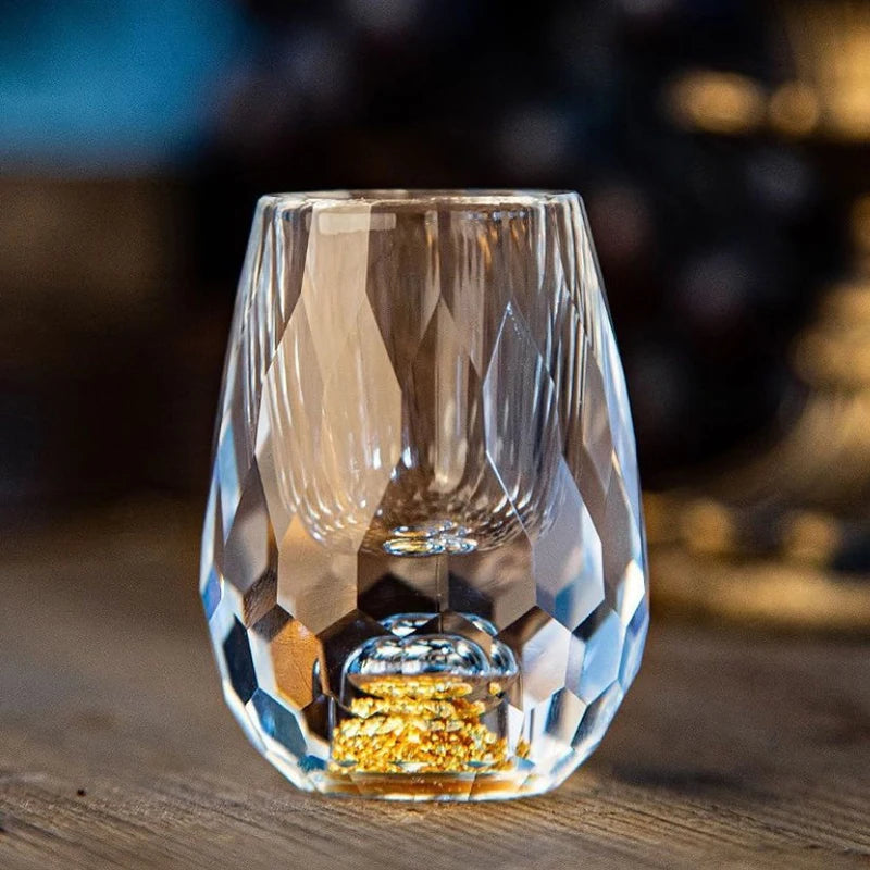 Luxury Crystal Vodka Sake Shochu Bar Liqueur Gold Foil Shot Glass Tea Cup Gift Hard Liquor Wine Glasses 1/2/4/6pcs 15ml
