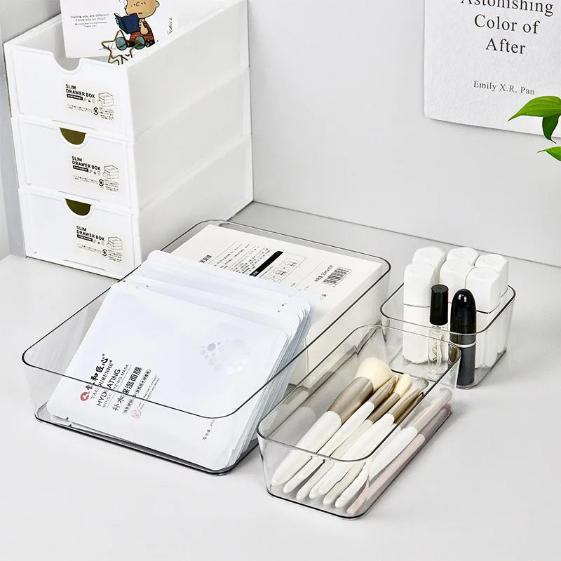 1-4PCS Desk Drawer Organizers Set Makeup Organizer Plastic Makeup Storage Clear Transparent Storage Box for Office Bathroom
