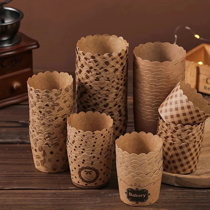 50pcs, Heat-Resistant Kraft Paper Muffin Cups for Baking and Serving - Small Kitchen Accessories for Cakes, Pastries, and More
