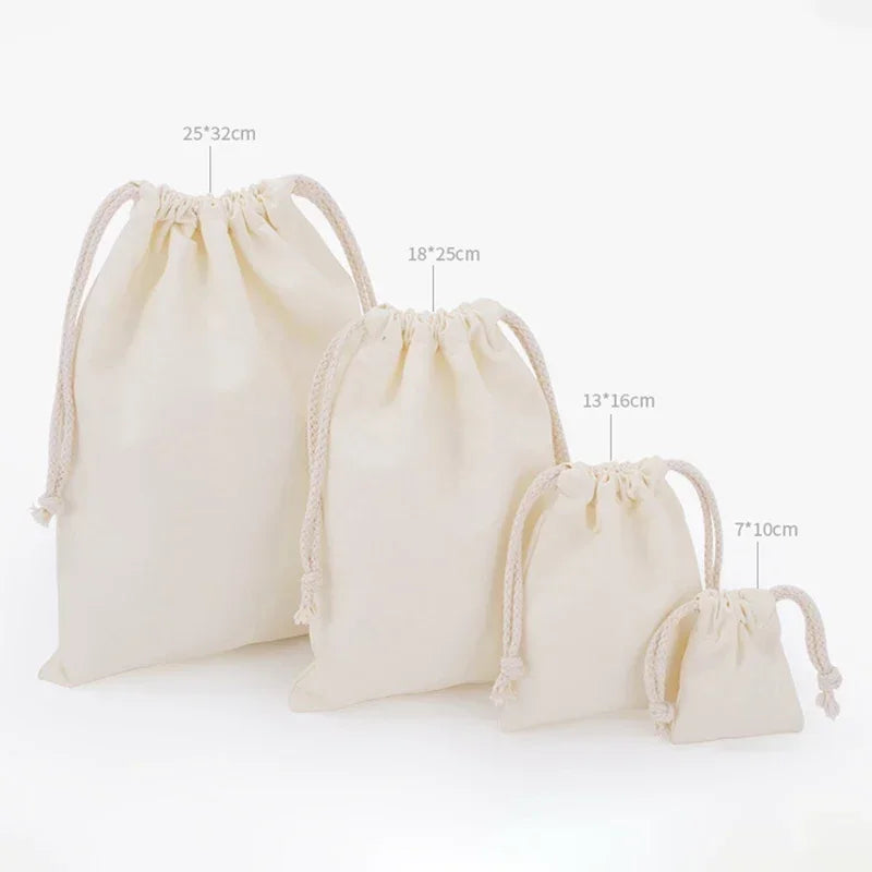 Cotton Linen Drawstring Storage Bags Christms Wedding Gift DIY Plain Pouch Reusable Home Organize Dustbag 7x10 13x16 18x25 25x32