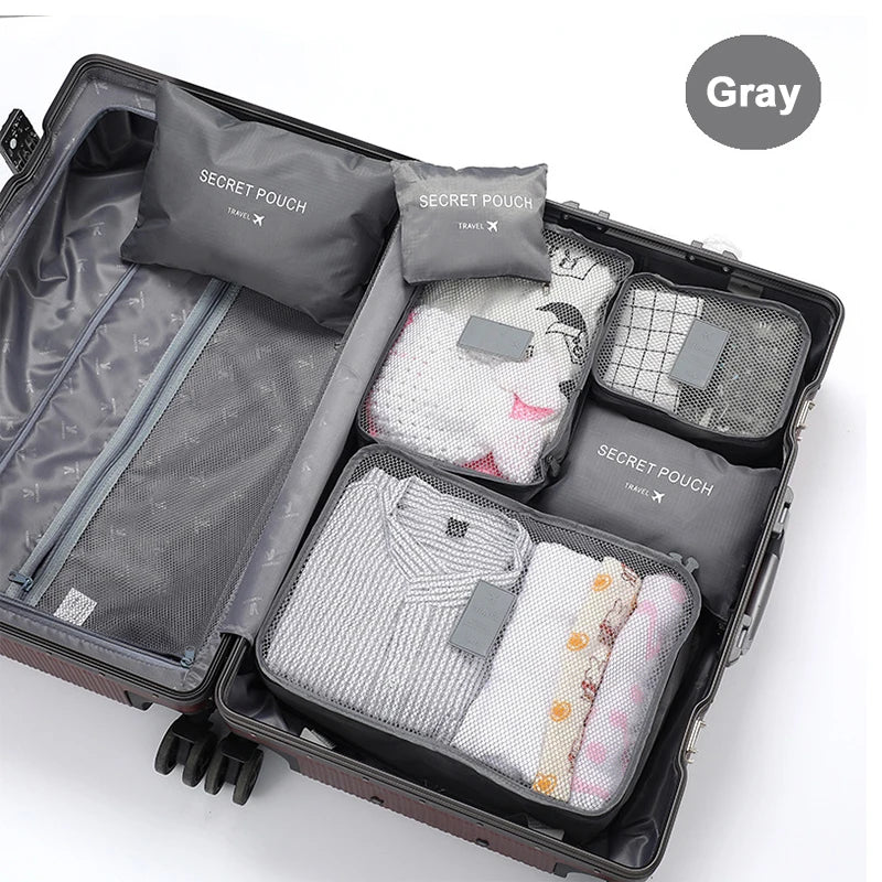 6 Pcs Travel Clothes Storage Bags Set Portable Luggage Organizer Packing Cubes for Suitcase Shoes And Clothes Portable Pouch