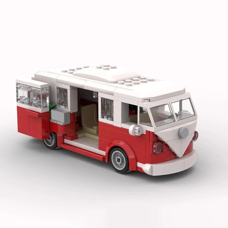 MOC Technical Car Creative VW T1 Camper Van and Trailer 6 Studs Width City Camp Truck Sets Building Blocks Kid Toys Gift