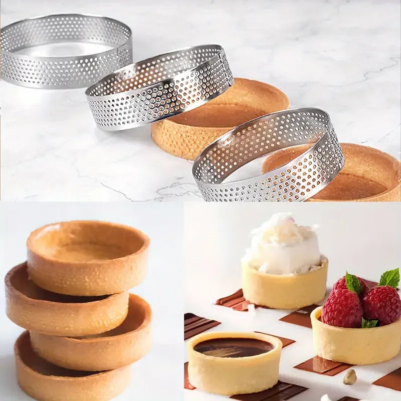 6PCS/12PCS Perforated Tart Rings for Baking Stainless Steel Round Cake Rings French Dessert Mold Small Fruit Tart Rings Baking
