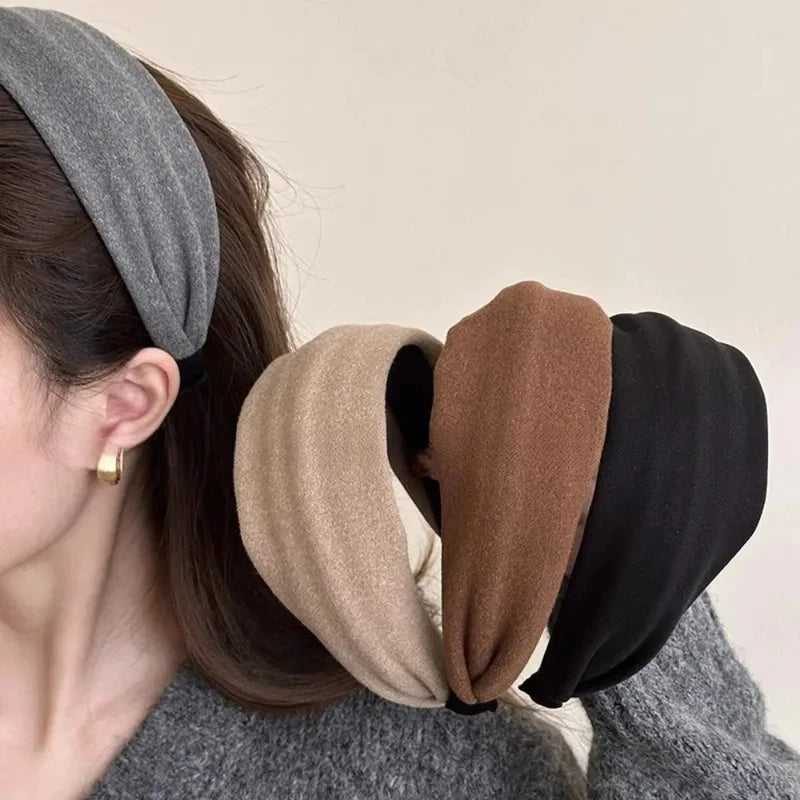 Vintage Solid Color soft cotton Headband Wider Knitted Thickened Headband Face Washing and Makeup Headband Versatile Hair Access