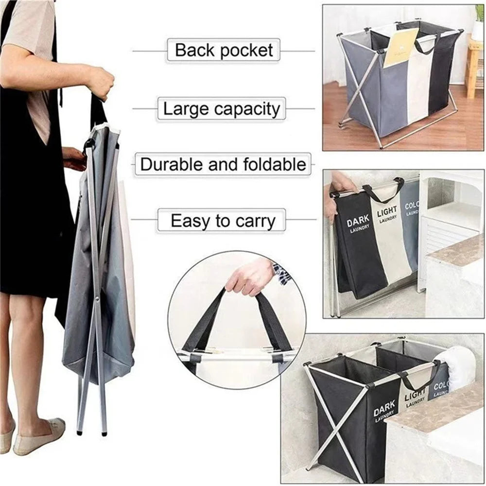 1-3Grids Laundry Basket Foldable Dirty Clothes Organizer Bathroom Waterproof Storage Basket Large Laundry Hamper Two Size New
