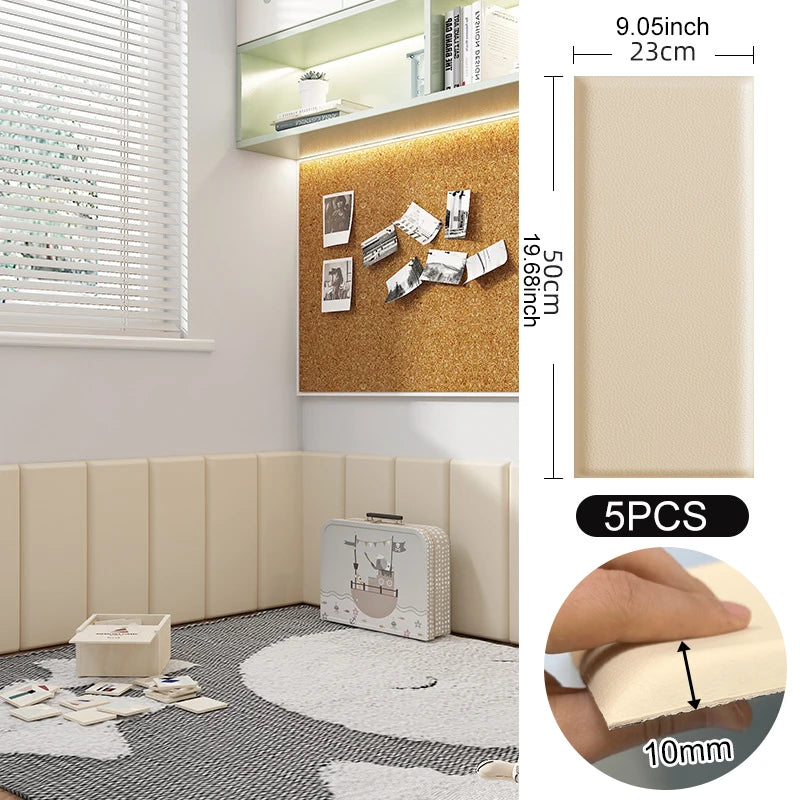 5PCS/SET 3D Wall Stickers Kids Anti-collision Leather Wall Panels Wallpaper Self-adhesive Soft Bag Peel and Stick Headboard Deco