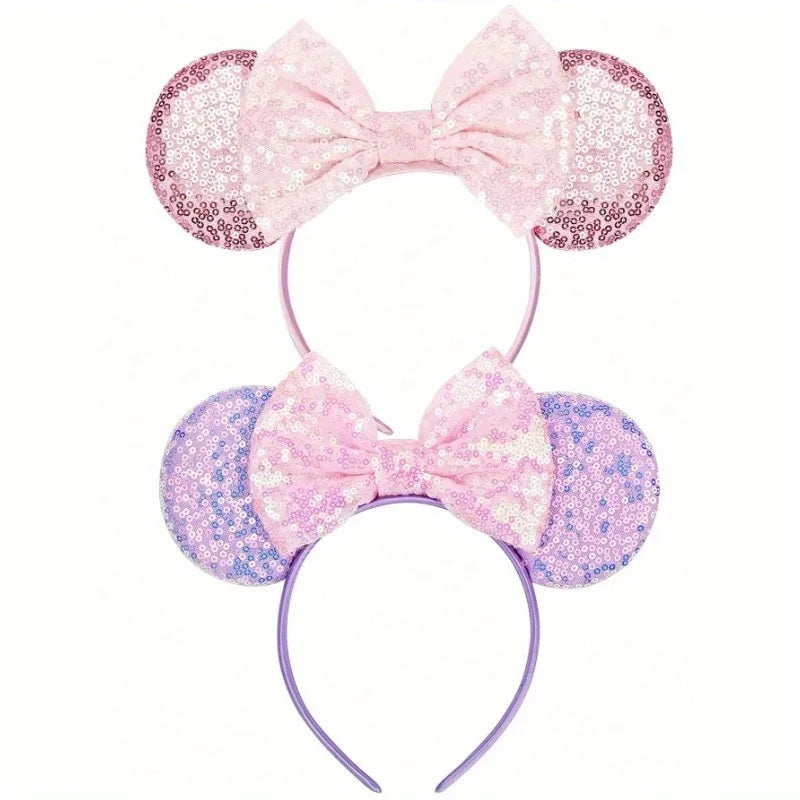 1pc Cute Cartoon Minnie Headband Sequins Ears Bow Hair Hoops Purple Pink Women's Headband for Holiday Party Perfect Gifts