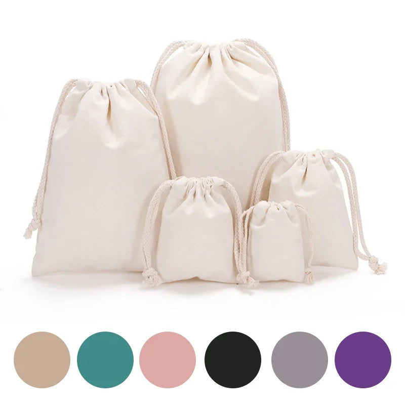 Cotton Linen Drawstring Storage Bags Christms Wedding Gift DIY Plain Pouch Reusable Home Organize Dustbag 7x10 13x16 18x25 25x32