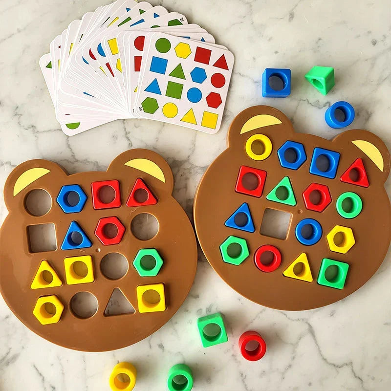 1 Set Little Bear Geometry Matching Puzzle Toys Montessori Parent Child Interactive Jigsaw Board Game Kids Early Educational Toy