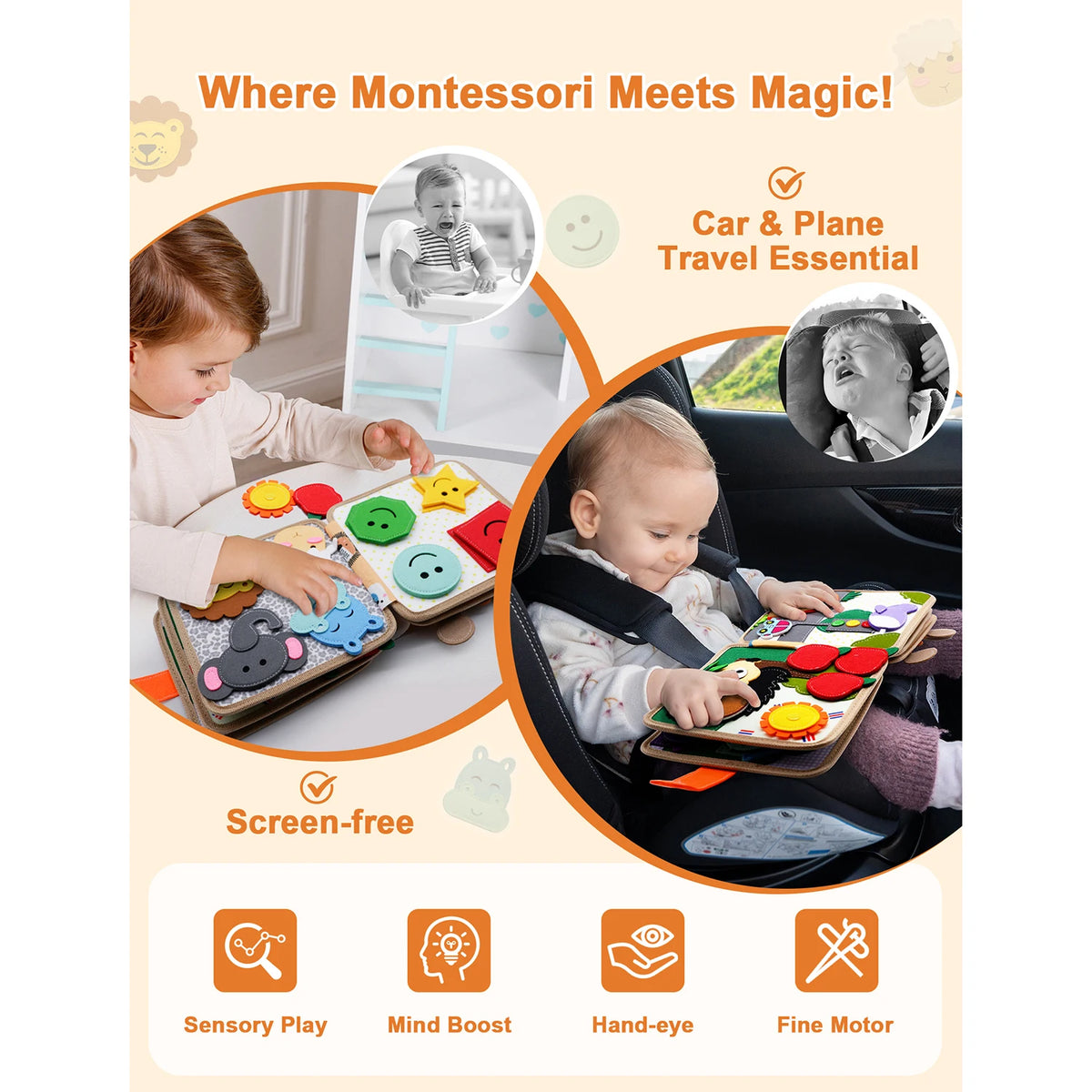 Montessori Toy Busy Board Giraffe Busy Book Preschool Learning Educational Quiet Book Sensory Travel Toy for Baby 3 4 5 6 Ages