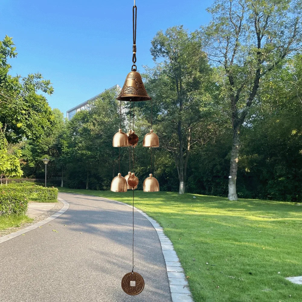 Double Metal Bell Pendant Wind Chime, Brass Color Bell Hanging Decoration, Suitable for Home Patio Wall Hanging, Gift for Friend