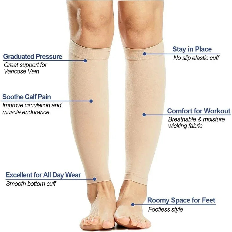 Footless Calf Compression Sleeves 20-30mmHg Medical Gradient Compression Calf Socks Replacement Stockings