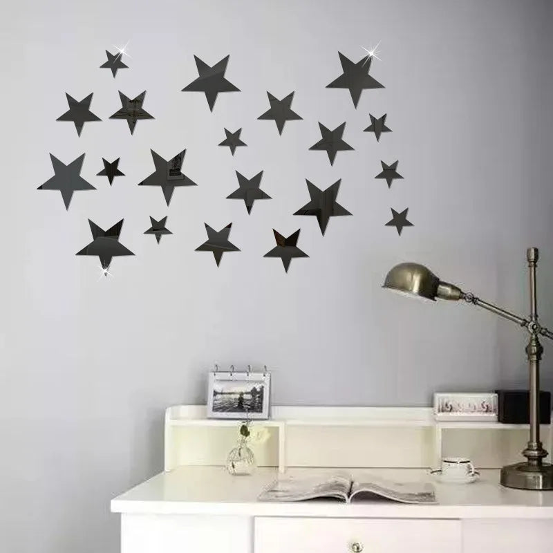 3D Star Mirror Wall Sticker Large Medium and Small Combination Acrylic Mirror Wall Sticker Home Living Room Wall Decorations