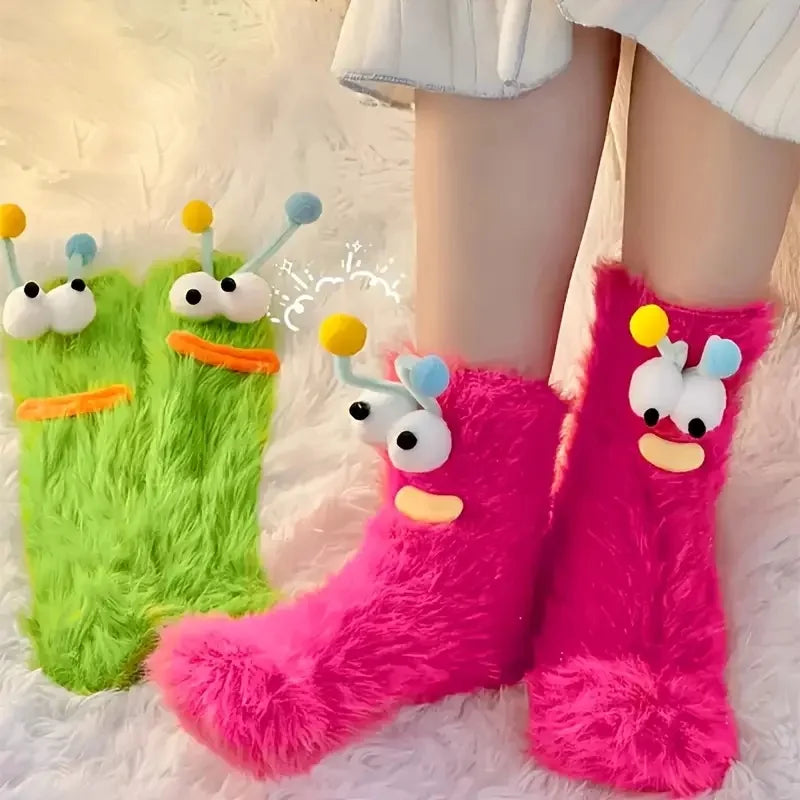 3D Monster Plush Socks, Soft Cartoon Character Socks with Face, Cute Novelty Gift.