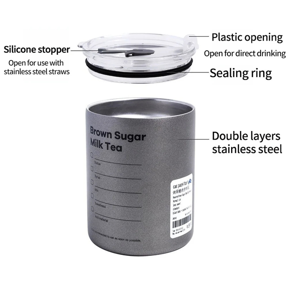 600ml Thermos Portable Stainless Steel Coffee Cup Thermos Bottle with Straw Insulation Drinkware Does Not Contain BPA
