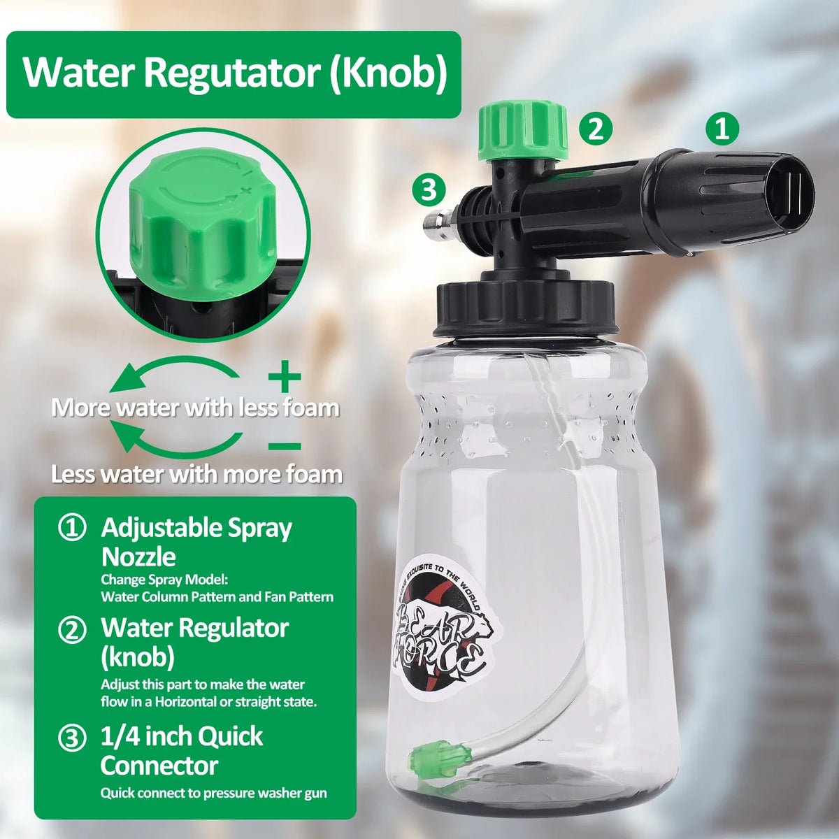 Pressure Washer  Foam Cannon Foam Generator Snow Foam Lance with 1/4” Quick Connector for Portland Husky Ryobi Greenwork
