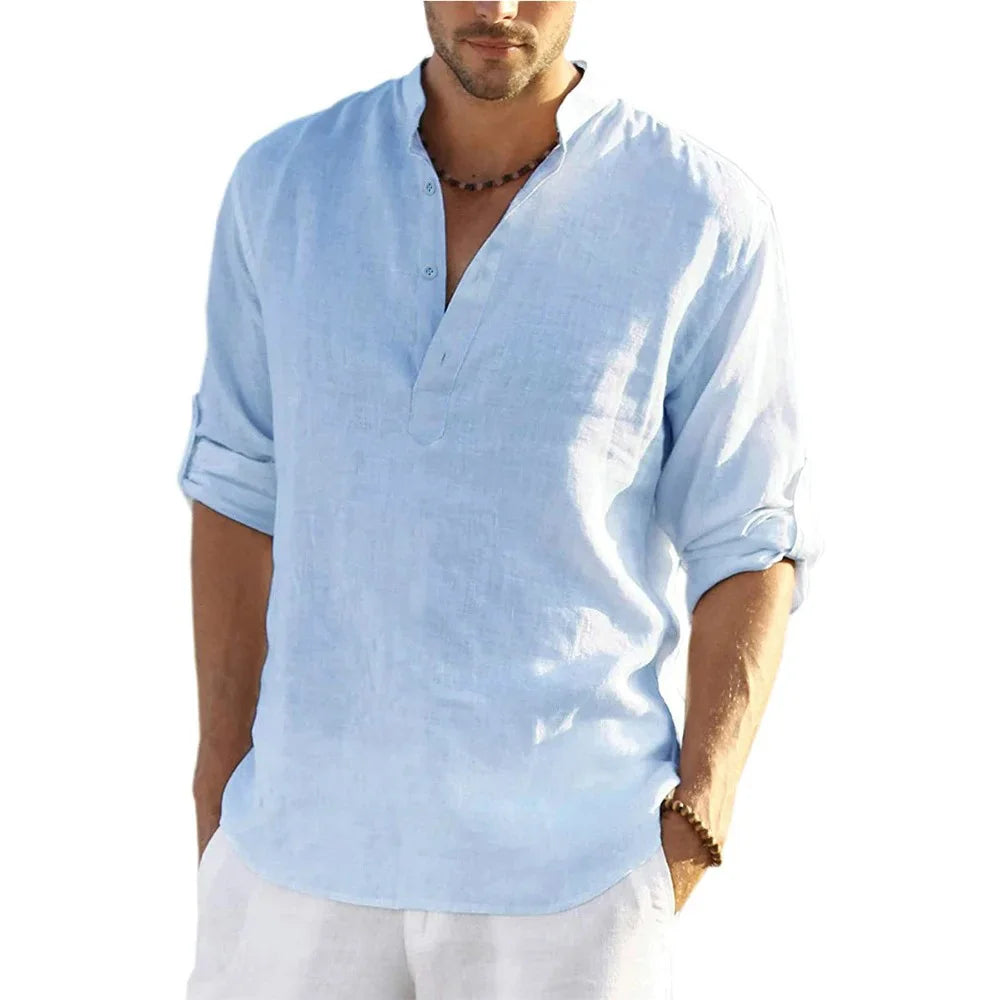 New Men's Casual Blouse Cotton Linen Shirt Loose Tops