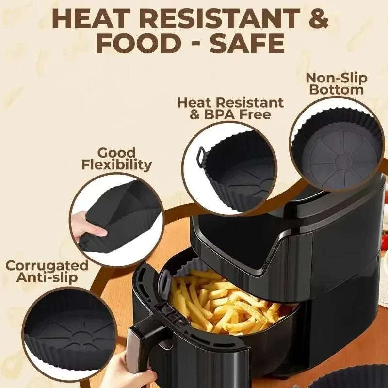 1PC Air Fryer Silicone Baking Tray Mat Circular High-Temperature Resistant Foldable Food Grade Double Ear Baking Tray