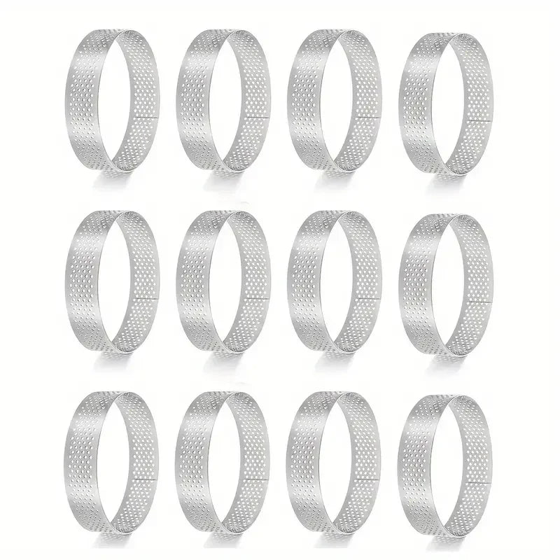 6PCS/12PCS Perforated Tart Rings for Baking Stainless Steel Round Cake Rings French Dessert Mold Small Fruit Tart Rings Baking