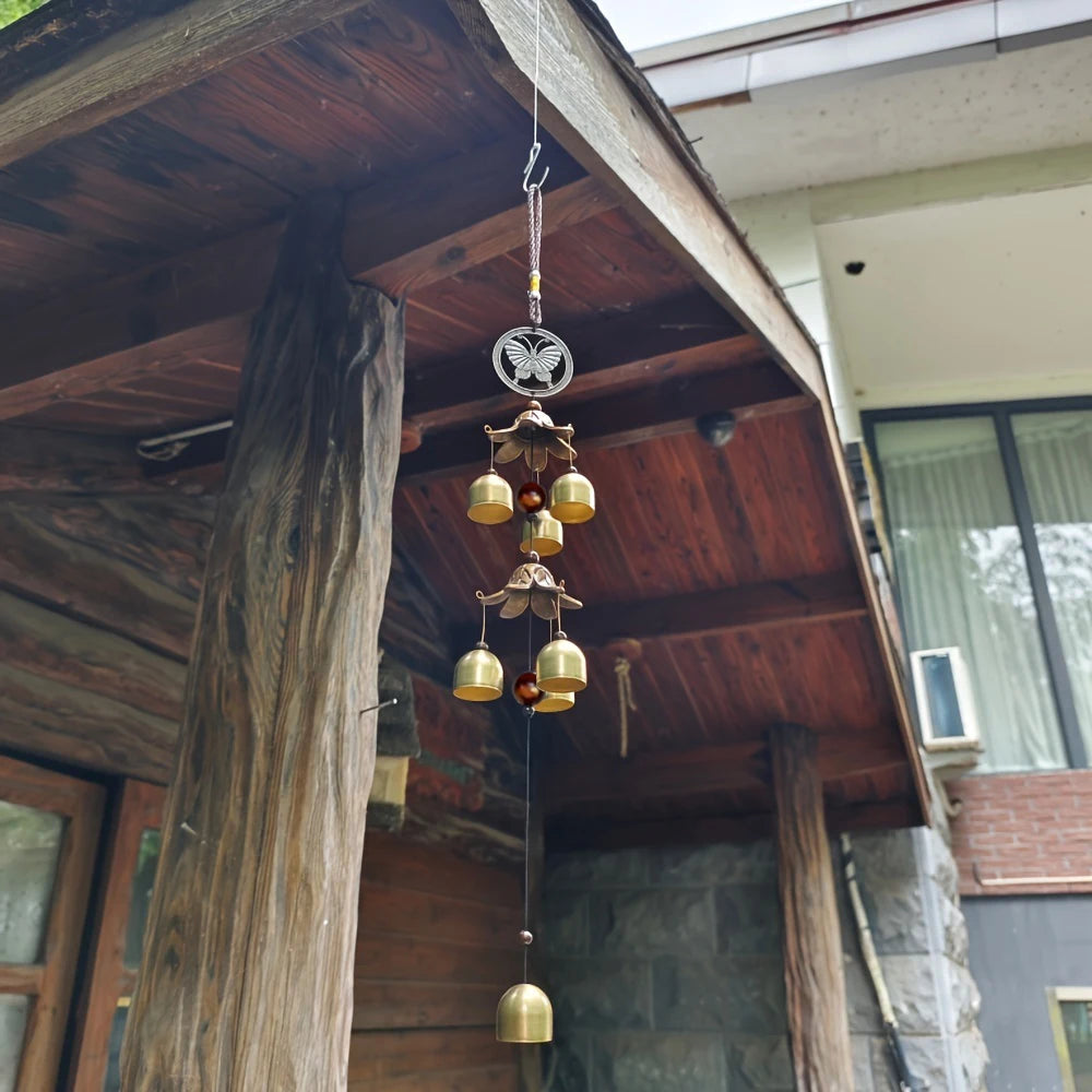 Double Metal Bell Pendant Wind Chime, Brass Color Bell Hanging Decoration, Suitable for Home Patio Wall Hanging, Gift for Friend