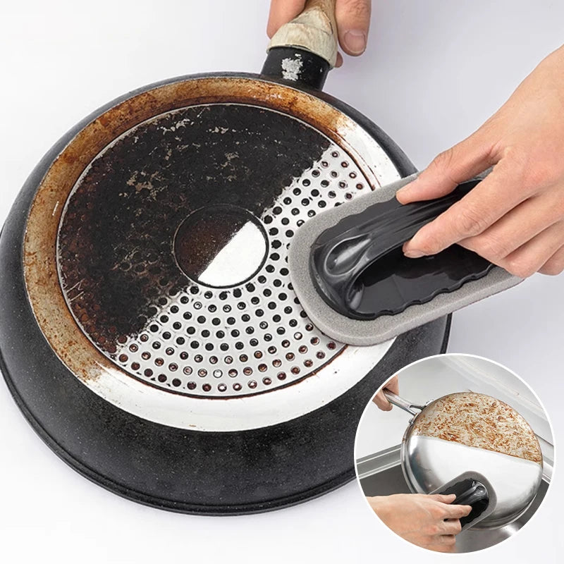 Emery Sponge Cleaning Brush with Handle for Kitchen & Bath