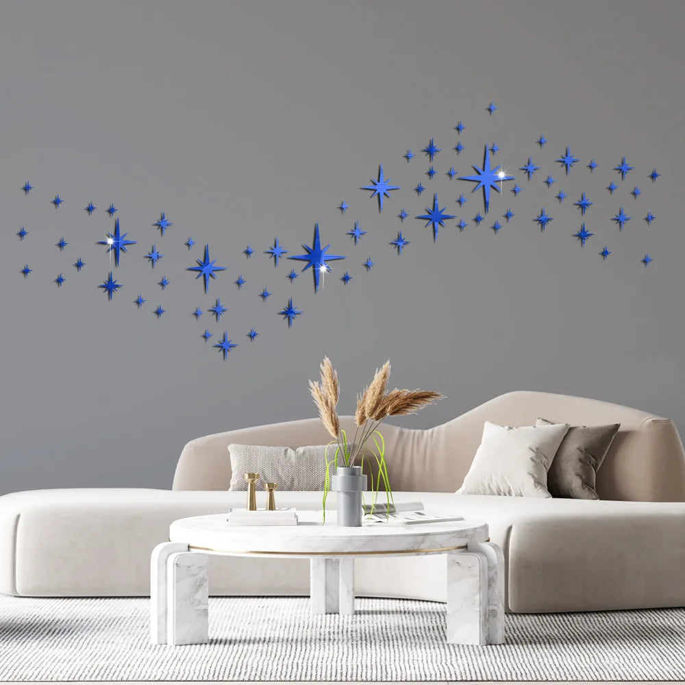 3D Star Mirror Wall Sticker Large Medium and Small Combination Acrylic Mirror Wall Sticker Home Living Room Wall Decorations