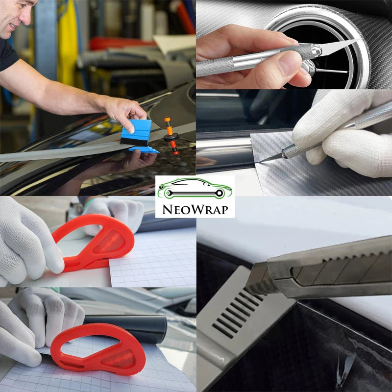 Window Tint Kit Wrapping Spatula Foiling Tool Car Vinyl Wrap Kit Mini Felt Squeegee Wrap Knife and Blades Micro Corner Squeegee