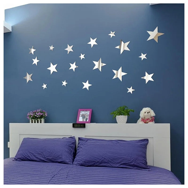 3D Star Mirror Wall Sticker Large Medium and Small Combination Acrylic Mirror Wall Sticker Home Living Room Wall Decorations