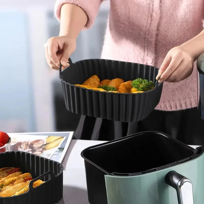 Reusable Air Fryer Silicone Liners Square Non Stick Basket Mat for 4-7QT Air Fryer Oven Microwave Baking Airfryer Accessories