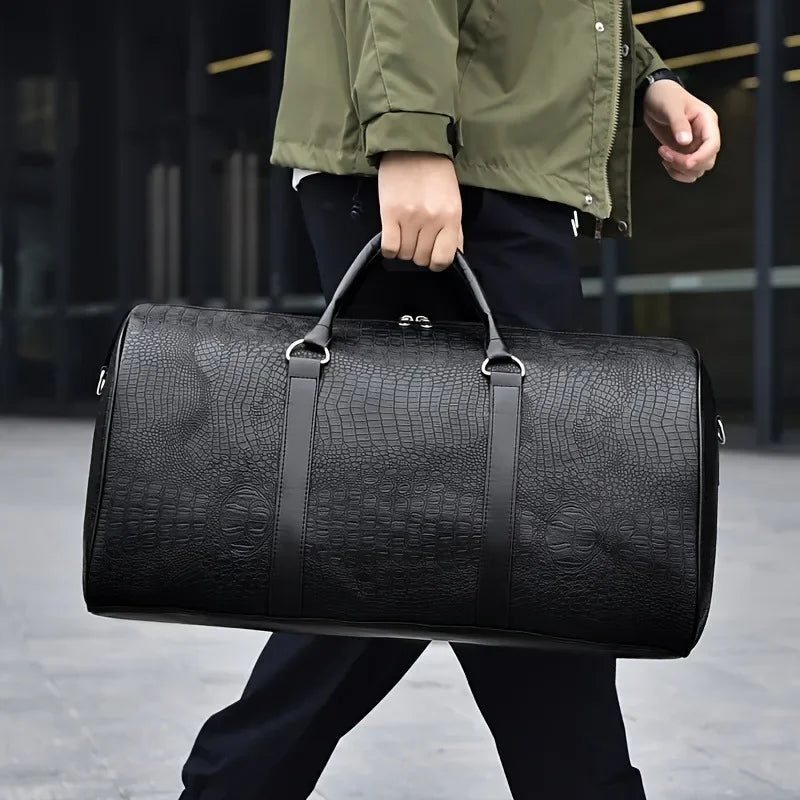 Large Capacity Retro Crocodile-Textured Travel Duffel Bag - Durable Unisex Vacation Luggage,  Versatile Gift for Men & Women