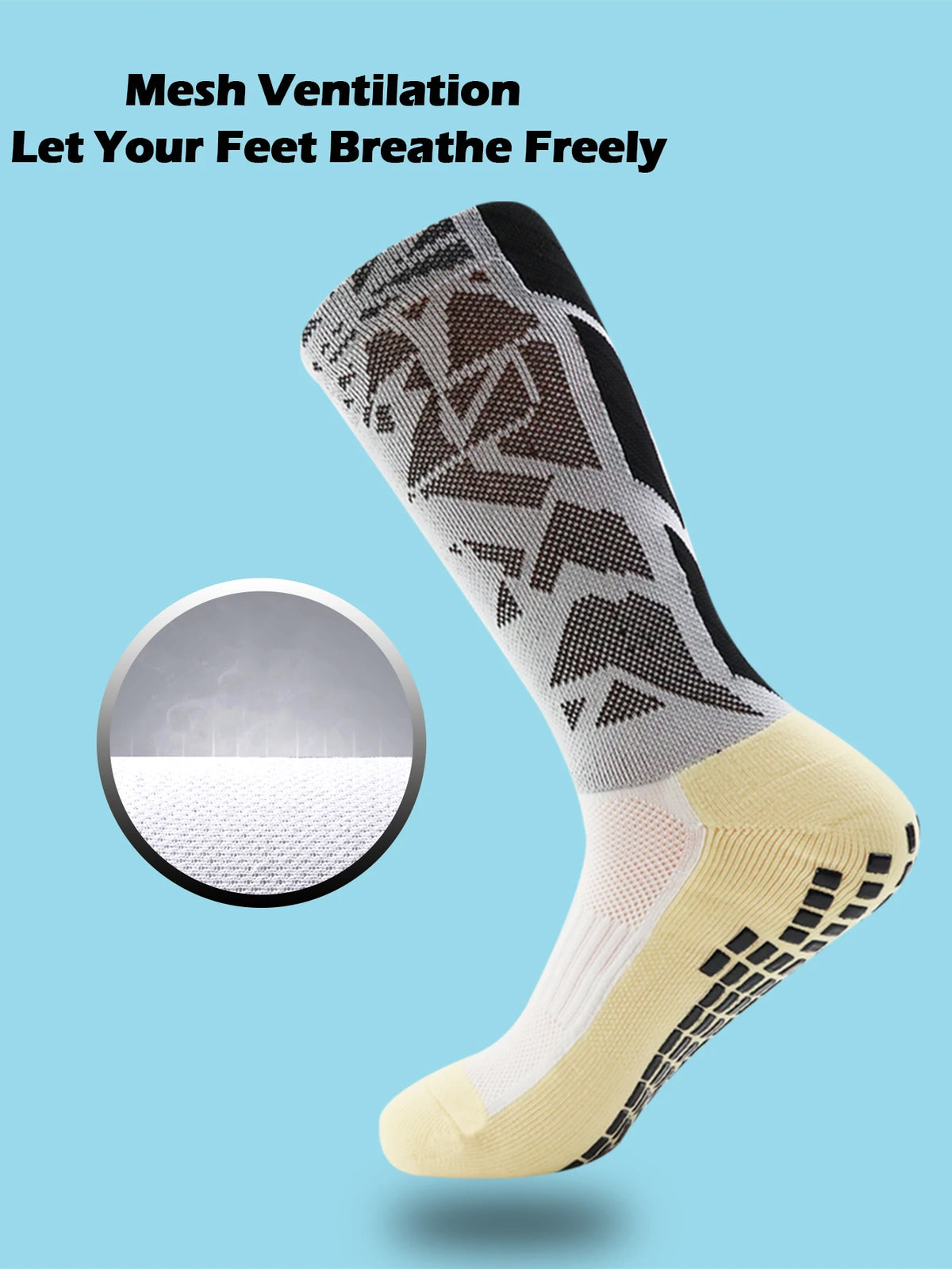 1 Pair Men's Football Socks with Grip, Non Slip Anti Slip Athletic Socks with Cushion Pads for Football/Basketball/Hockey