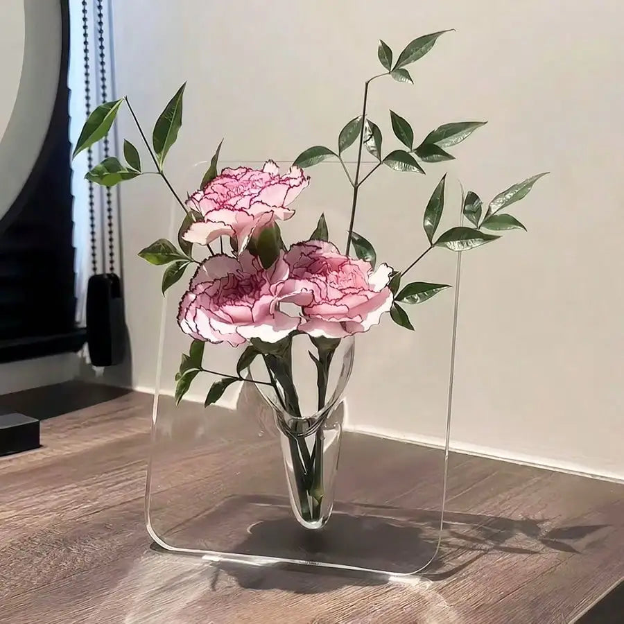 Frame Flower Vase - Clear Acrylic Vase for Flowers, Modern Art Vases for Home Decor, Decorative Vases for Desktops Bookshelf