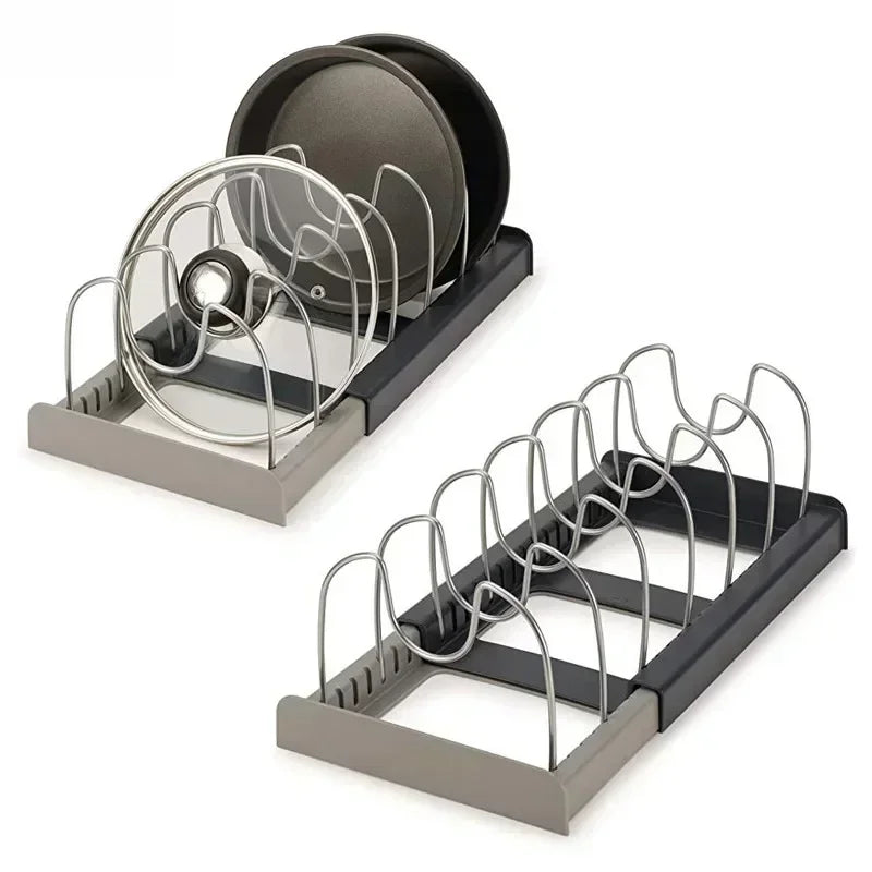 Expandable Pots and Pans Storage Rack for Cabinets Pot and Lid Holder with 6 Adjustable Shelves for Kitchen Organization Tools