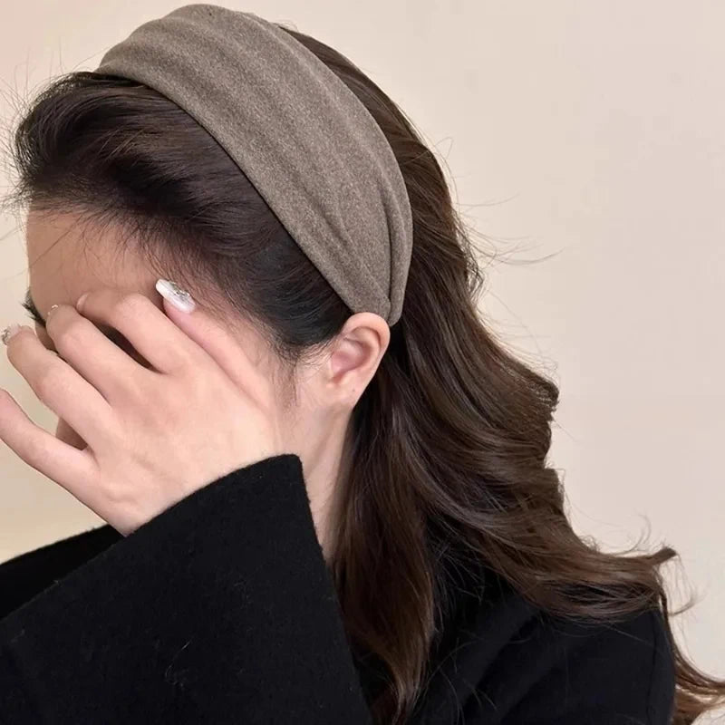 Vintage Solid Color soft cotton Headband Wider Knitted Thickened Headband Face Washing and Makeup Headband Versatile Hair Access