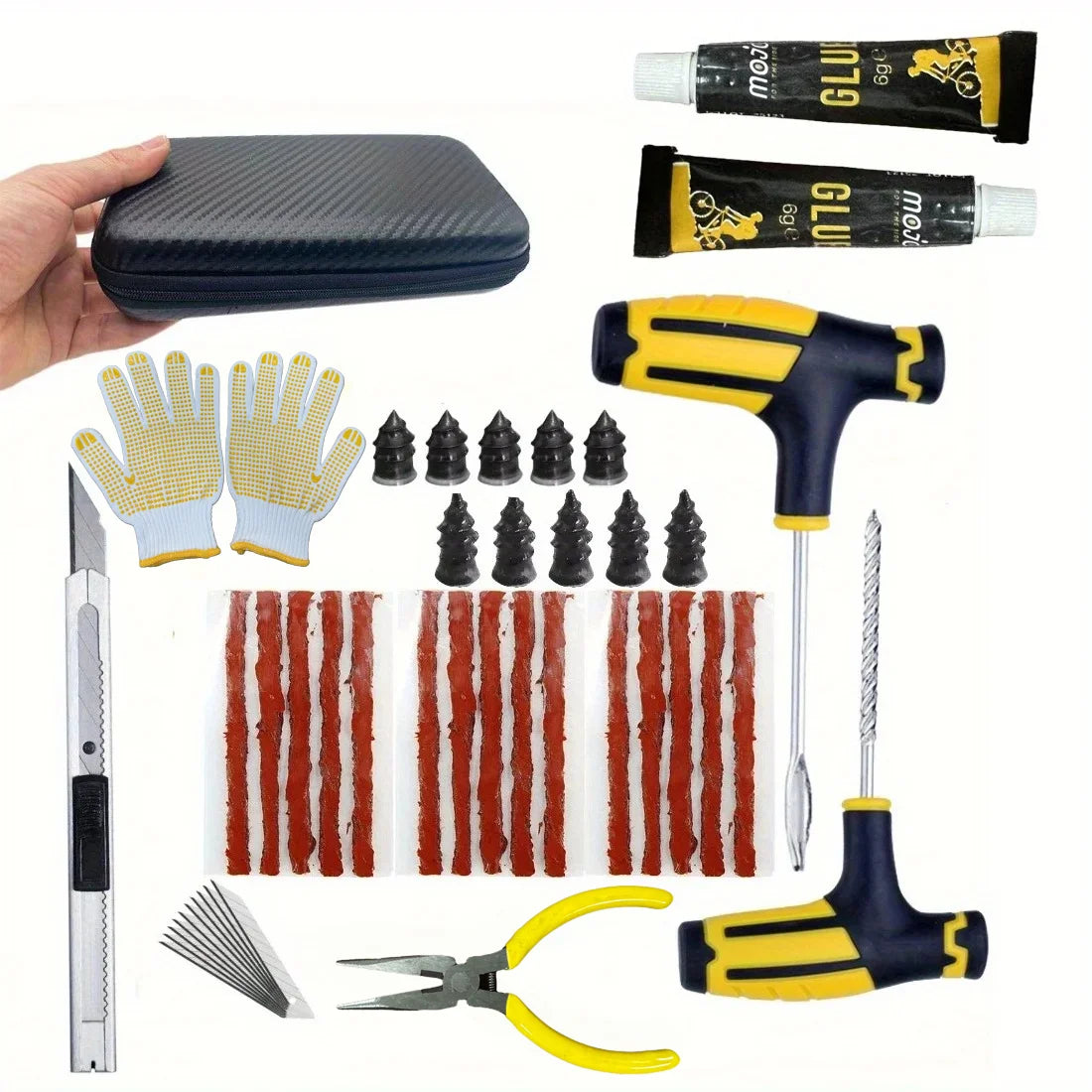 Emergency Tire Repair Kit - Quick Fix Heavy-Duty Glue & Rubber Strips for Cars/Trucks/RVs Puncture, On-the-Go Safety