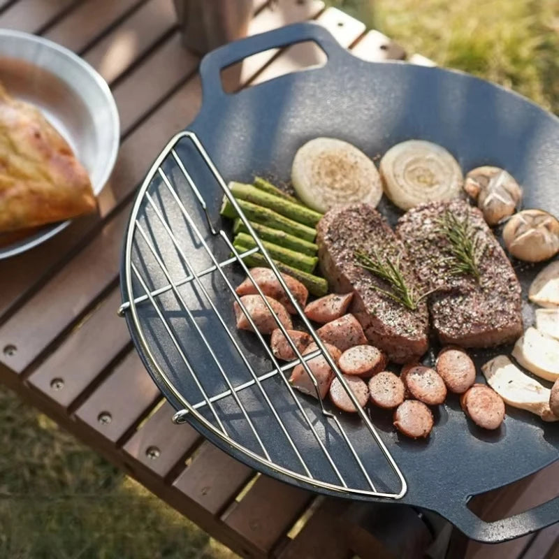 Outdoor Barbecue Net Steam Rack Stainless Steel Camping Barbecue Frying Pan Barbecue Meat Drain Anti Scorching Grill