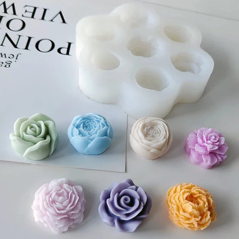 Multiple 7-hole rose and peony silicone molds for baking DIY cakes, chocolate, plaster, resin, and candle molds