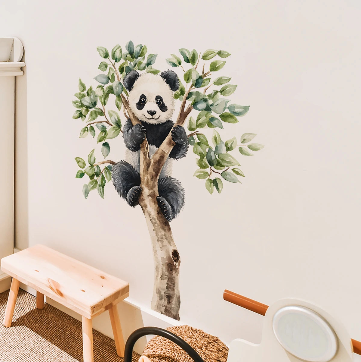 1PC Creative animal wall stickers with cute panda climbing tree design, suitable for beautifying and decorating living room, bed