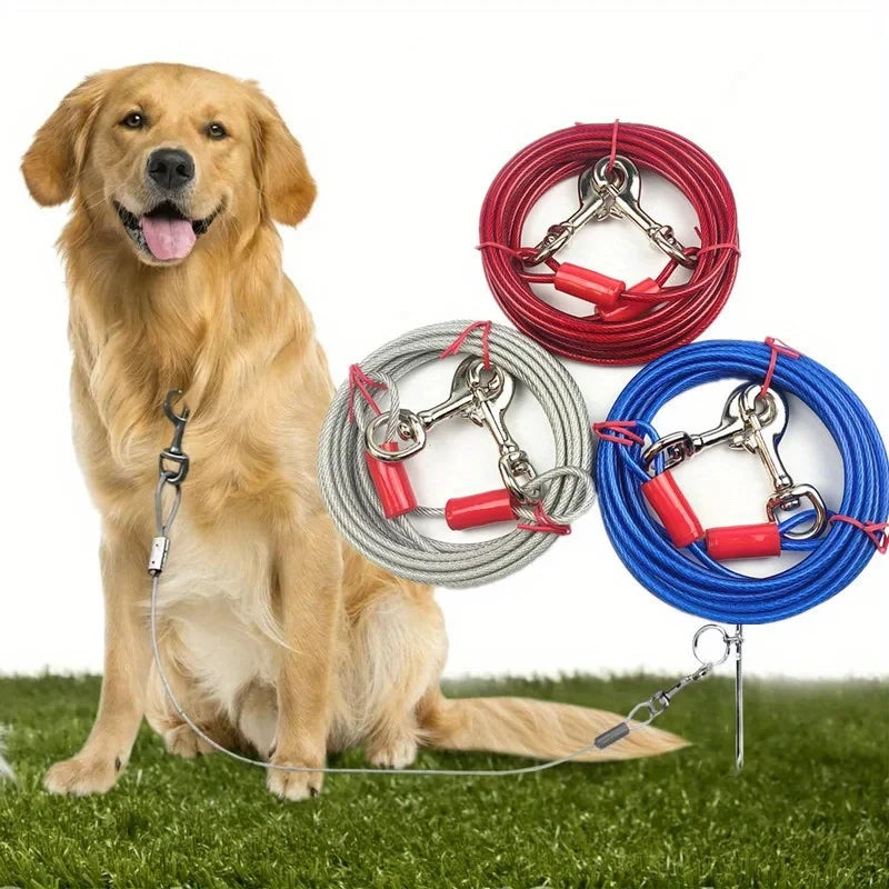 High Quality 5mm*3m Lengthen Steel Wire Dogs Rope Chain Durable Double-end Dogs Leash Cable Dual Heads Metal Hooks Pet Supplies