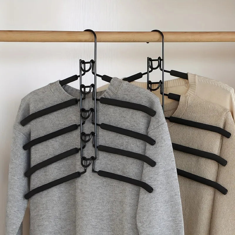 1pc Heavy-Duty Space-Saving Clothes Hanger - Multi-Layer Metal Garment Organizer with Non-Slip Foam Pads, Sturdy Closet Hanger