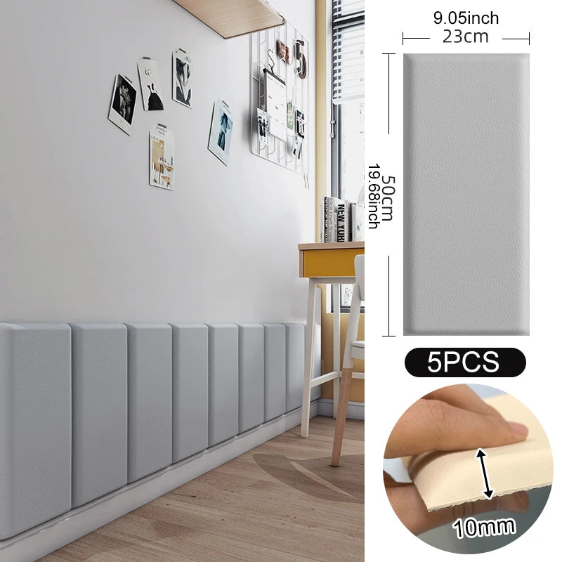 5PCS/SET 3D Wall Stickers Kids Anti-collision Leather Wall Panels Wallpaper Self-adhesive Soft Bag Peel and Stick Headboard Deco