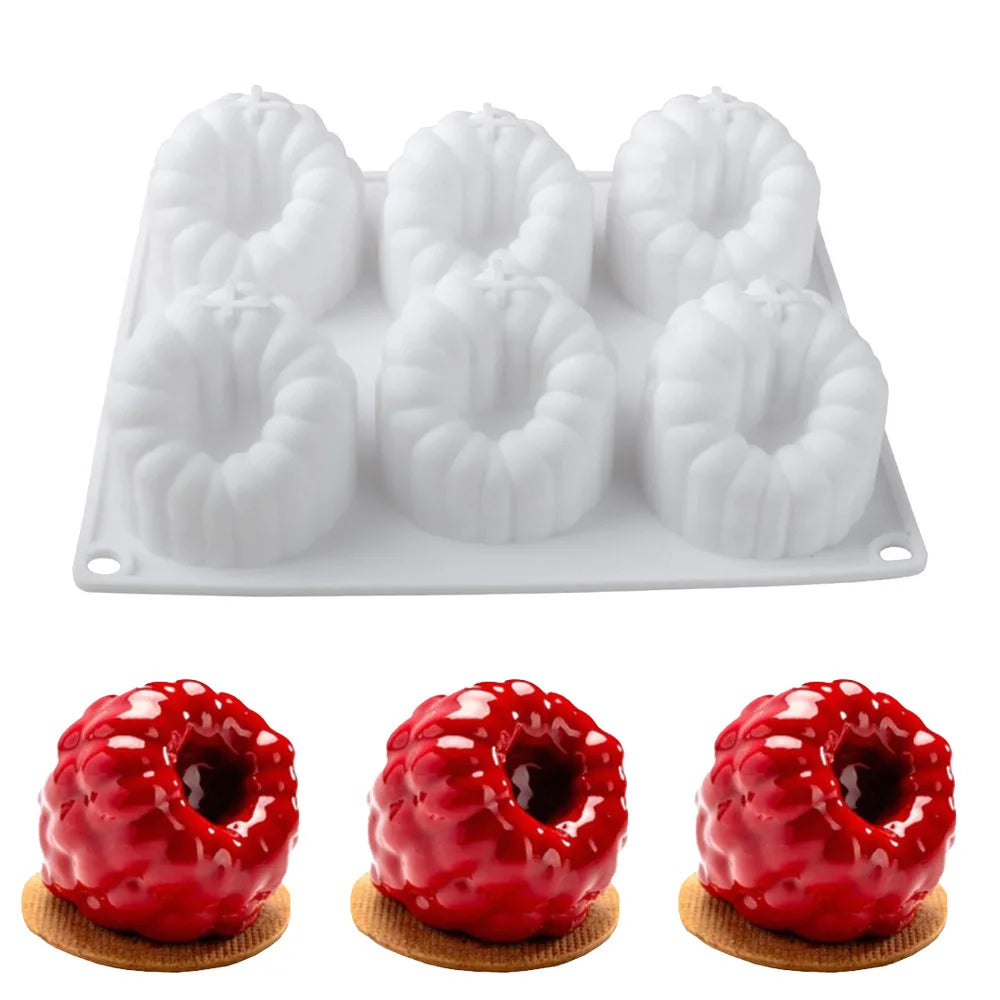 6-cavity Raspberry Mousse Silicone Mold, in the French style Raspberry Shape for Chocolate Desserts and Baking