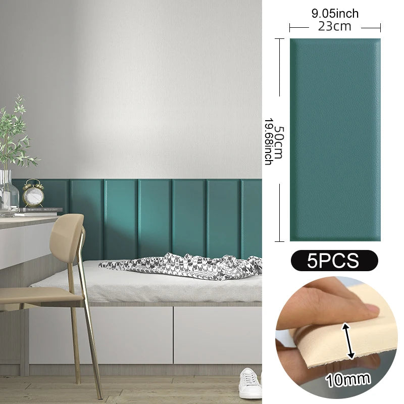 5PCS/SET 3D Wall Stickers Kids Anti-collision Leather Wall Panels Wallpaper Self-adhesive Soft Bag Peel and Stick Headboard Deco