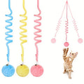 1pc Suction Cup Spring Fur Ball Retractable Cat Teaser with Bells Colorful Elastic Strings Fluffy Balls Cat Toy Pet Supplies