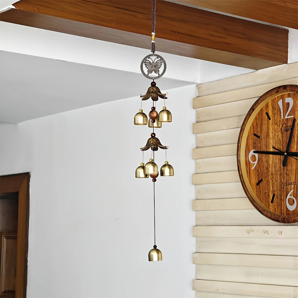 Double Metal Bell Pendant Wind Chime, Brass Color Bell Hanging Decoration, Suitable for Home Patio Wall Hanging, Gift for Friend