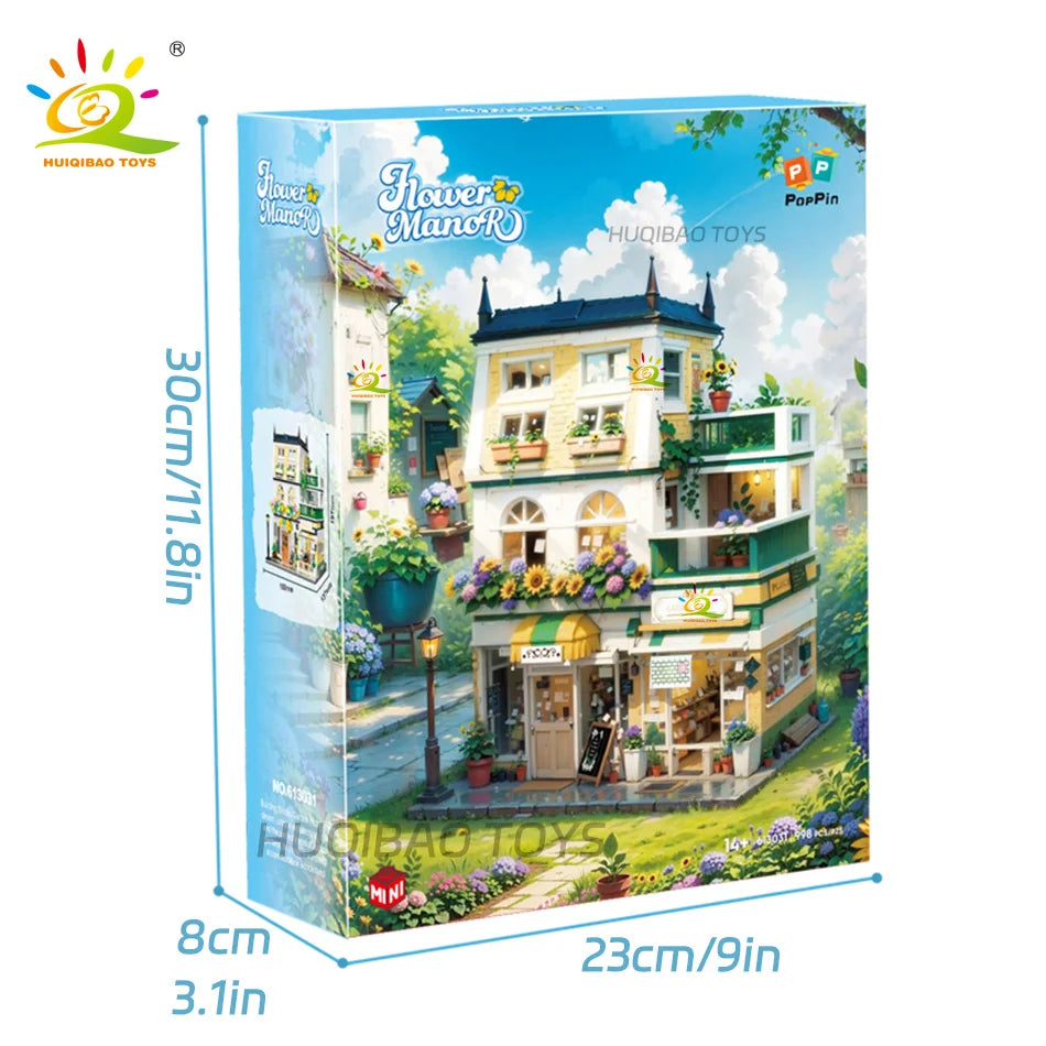 HUIQIBAO 997PCS Mini Garden Hotel Model Building Blocks City Street House Construction Micro Bricks Display Toys Children Adult